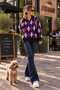 Women's Baklava Pattern Mulberry Color Polo Collar Sweater - 4
