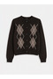 Brown Diamond Patterned Women's Knitwear Cardigan - 5