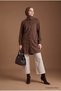 Stone Detailed Pocketed Long Sleeve Shirt Tunic 95 cm Length Brown 26Kt541 - 4