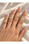 Women's Gold Color 4-Piece Glow Series Ring Set Adjustable Minimal Combination Rings, Steel Look - 3