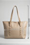 Women's Beige Color Shoulder Bag with Zipper for Daily Use Adjustable Shoulder Strap Tote Bag - 7