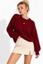 Women's Burgundy Crew Neck Soft Touch Oversize Knitwear Sweater - 2