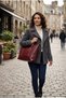 Women's Burgundy Color Shoulder Bag with Zipper for Daily Use Adjustable Shoulder Strap Tote Bag - 2