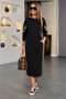 Women's long sleeve hooded leopard detail pocketed long viscose two-thread dress