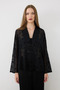 Shawl Patterned Flocked Organza Jacket - Black - 7