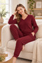 Women's Winter Knitted Camisole Pajama Set V-Neck Long Sleeve Stripe Pattern Homewear S m L XL 09-308 - 2