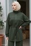 Zippered, Gathered Waist Dark Green Modal Suit - 2