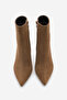 Women's Pointed Toe Zippered Suede Look Thin Heeled Boots Vesron Tan Suede - 6