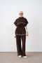 Women's Stripe Detail Double Pocket Look Waist Tie Suit Brown - 6