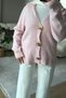Women's Gold Buttoned Soft Textured V-Neck Knitwear Cardigan 2631 - Pink - 3