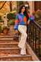 Women's Wide Baklava Pattern Blue Color Polo Collar Sweater - 4