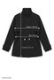 Belted Stand Collar Lined Black Short Trench Coat - 3