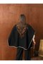 Contrast Stitched Buckle Detailed Poncho / Cape Black- 0029 - 4