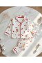 Heart & Teddy Bear Patterned 100% Cotton Baby Collared Pajama Set for Baby Girl
