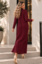 Ribbed Knitwear Dress with Zipper on the Collar K3018 Claret Red - 3