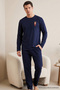 Navy Blue Teddy Bear Printed Cotton Lycra Knitted Pajama Set 26241803-3 - 2