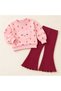Baby Girl Heart Appliqued Sweatshirt and Ribbed Spanish Leggings 2-Piece Set - 2