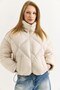 Beige Stand Collar Zippered Oversize Drop Shoulder Puffer Coat with Elastic Drawstring Detail at the Bottom