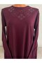 Er Clothing Combed Cotton Blouse Long Sleeve Crew Neck Stone Burgundy - 3