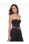 Black Flowy Fabric High Waist Wide Leg Comfortable Fit Belted Side Pockets Palazzo Trousers - 4