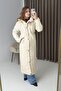 Cream Quilted Textured Hooded Long Comfortable Fit Snap Detailed Fiber Filled Inflatable Coat