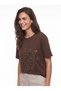 Brown Cotton Flexible Crew Neck Regular Fit Leopard Pattern Stone Printed T-Shirt - 4