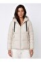 Ecru Soft Textured Hooded Collar Relaxed Fit Inflatable Coat with Zipper Pockets and Elastic Sleeves - 2