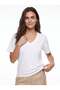 White Organic Cotton Deep V-Neck Short Sleeve Comfort Fit Relaxed Cut Knitted T-Shirt - 2