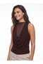 Bitter Brown Stretchy Lycra Fabric Collar Short Sleeve Draped Front and Back Lace Detailed Blouse - 3