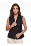 Black Rayon Blend Fabric Shawl Collar Asymmetrical Cut Button Detailed Classic Vest
