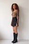 Women's Brown Animal Patterned Square Collar Long Sleeve Viscose Blouse - 5