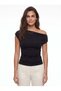 Black Lycra Stretch Fabric, Degaje Collar, Body-Fitting, Side Drawstring Detail, Sleeveless Blouse - 2