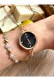 Round Vintage Gold Inside Black Women's Wristwatch