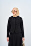 Women's Crew Neck Buttoned Skirt Suit Black - 3