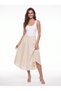 Cream Cotton Muslin Crinkle Fabric Elastic Waist Lined Asymmetrical Cut Comfortable Fit Skirt - 4