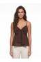 Bitter Brown Cotton Woven V-Neck Blouse with Thin Straps, Gipe Detail on the Back, Bow on the Front, Comfortable Fit - 2