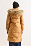 Tan Woven Fabric Long Sleeve Comfortable Fit Hooded Double Pocket Zipper Detailed Puffer Coat - 5