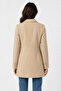 Beige Patterned Textured Wide Collar Single-Breasted Classic Cut Coat with Flap Pocket Detail - 2