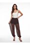 Bitter Brown Chiffon Flowy Fabric Elastic Waist Wide Draped Cut Shorts Lined Polka Dot Baggy Pants - 2