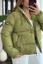 Green Woven Fabric Hooded Long Sleeve Zippered Inflatable Coat with Lace-Up and Snap Detail - 2