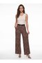 Brown Lycra Stretch Fabric Belted High Waist Wide Leg Shawl Patterned Side Pocket Trousers - 2