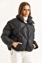 Black Stand Collar Oversize Inflatable Coat with Elastic Bottom and Adjustable Drawstring Zipper - 3