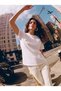 White Cotton Crew Neck Short Sleeve Knitted T-Shirt with Floral Accessory Detail