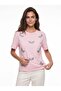 Candy Pink Cotton Crew Neck Comfortable Fit Beaded Stone Embroidered Dragonfly Pattern T-Shirt - 2
