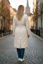 Cream Faux Fur Collar Buttoned Quilted Woven Fabric Versatile Use Coat - 3