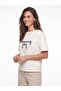 Cream Cotton Boat Neck Short Sleeve Relaxed Fit Front Embroidered Text Embroidered T-Shirt - 4