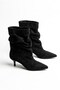 Women's Black Winter Suede Bellows Pointed Toe Hazelnut Heel Short Heeled Boots Como - 3