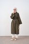 Women's Shirt Collar Trench Coat with Snap Fasteners and Zipper Detail in Khaki Green - 7