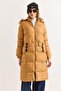 Tan Woven Fabric Long Sleeve Comfortable Fit Hooded Double Pocket Zipper Detailed Puffer Coat - 2
