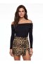 Black Cotton Stretchable Camisole Fabric Madonna Collar Long Sleeve Slim Fit Ribbed Textured Blouse - 2